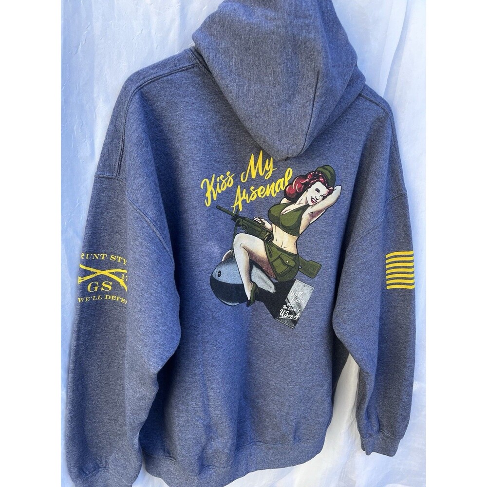 Grunt Style Kiss My Arsenal Hoodie Men’s XL Gray Pin Up Bomb Graphic USA Carry - Picture 5 of 12
